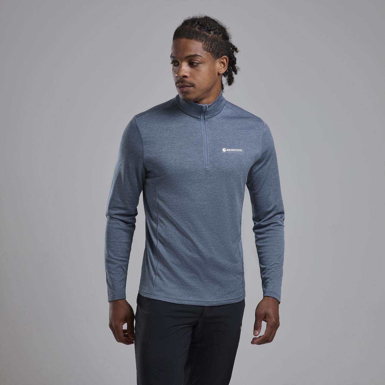 DART ZIP NECK-STONE BLUE-L pánské triko dlouhý ruk. šedomodré