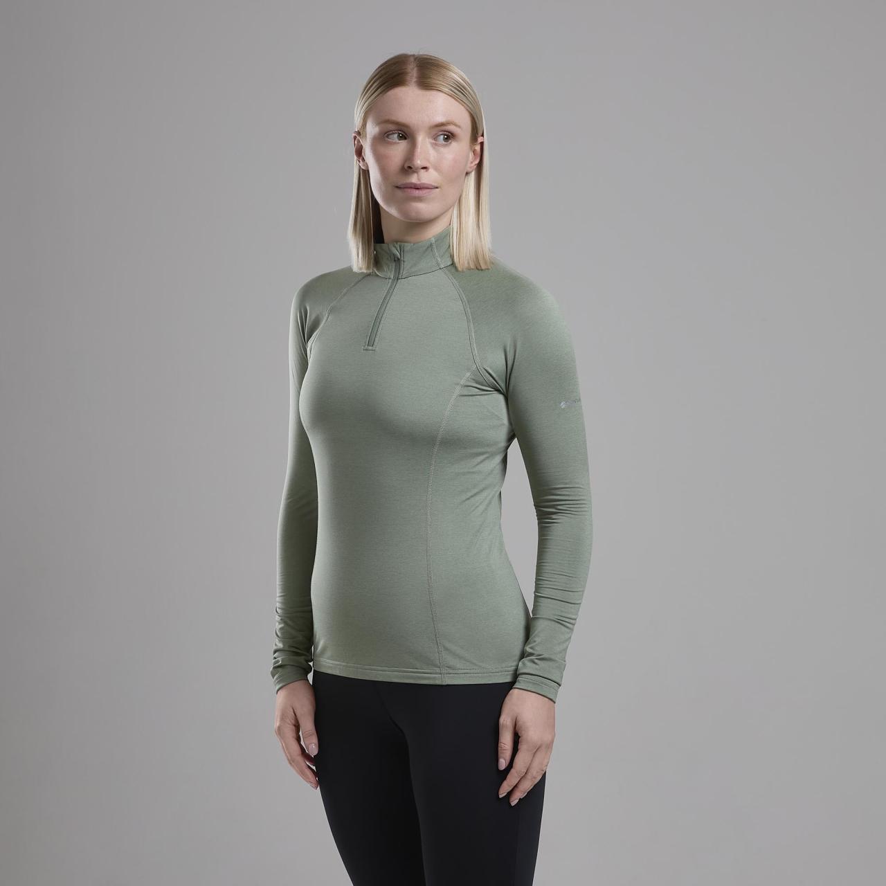 FEM DART XT ZIP NECK-PALE SAGE-UK10/S dámské triko dlouhý ruk. šedozelené