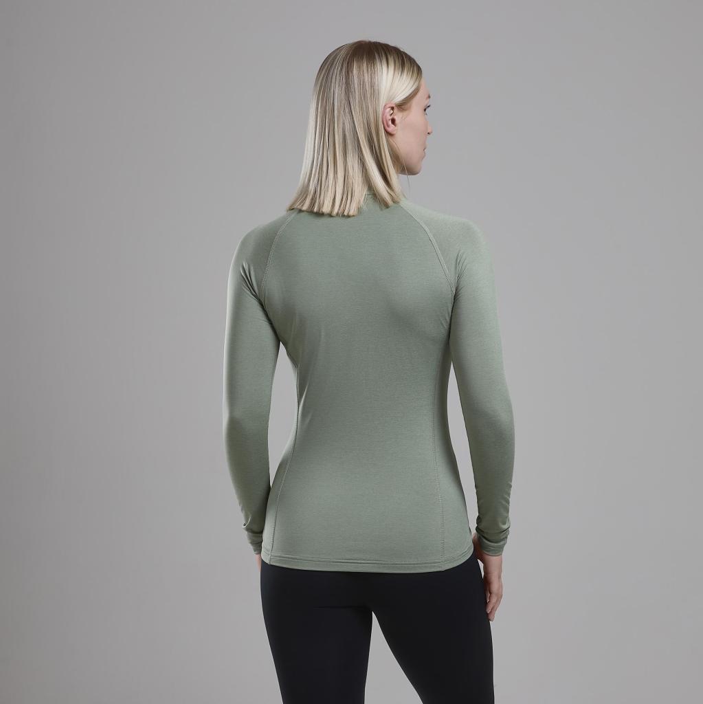 FEM DART XT ZIP NECK-PALE SAGE-UK12/M dámské triko dlouhý ruk. šedozelené