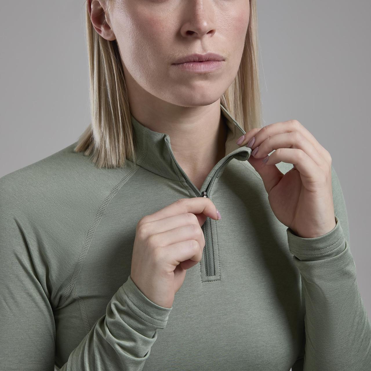 FEM DART XT ZIP NECK-PALE SAGE-UK10/S dámské triko dlouhý ruk. šedozelené