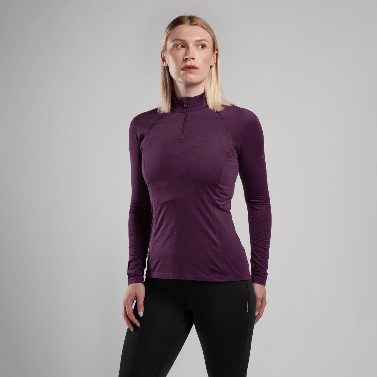 FEM DART XT ZIP NECK-SASKATOON BERRY-UK8/XS dámské triko dlouhý ruk. vínové