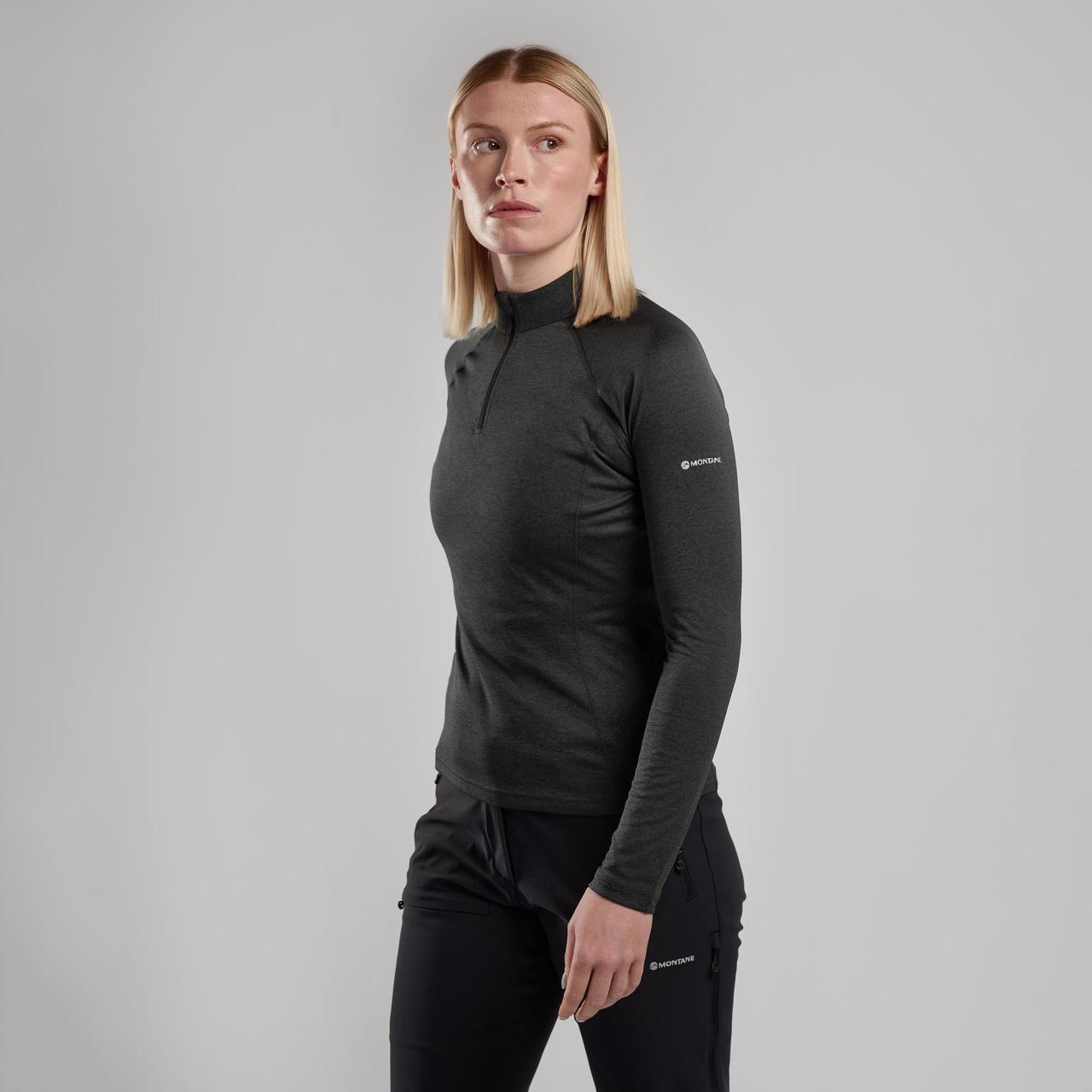 FEM DART ZIP NECK-BLACK-UK6/XXS dámské triko dlouhý ruk. černé