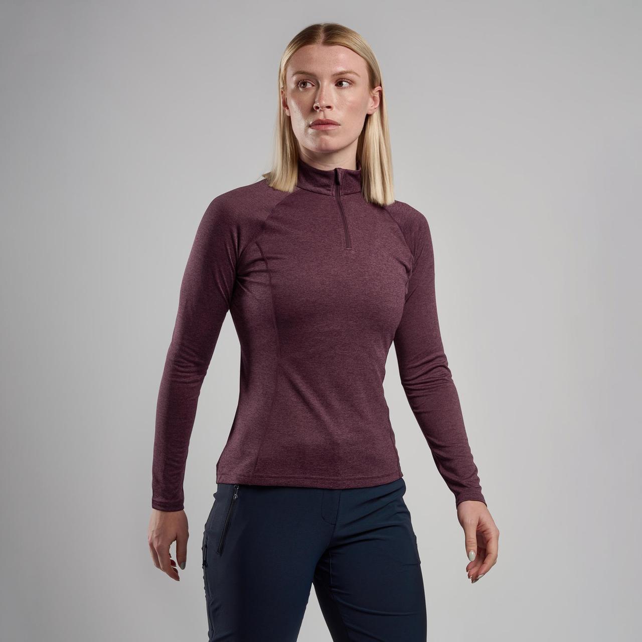 FEM DART ZIP NECK-MULBERRY-UK8/XS dámské triko dlouhý ruk. hnědofialové