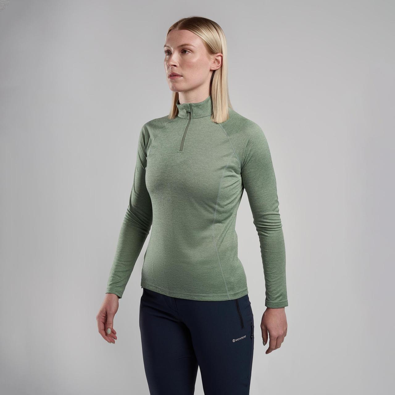 FEM DART ZIP NECK-PALE SAGE-UK8/XS dámské triko dlouhý ruk. šedozelené