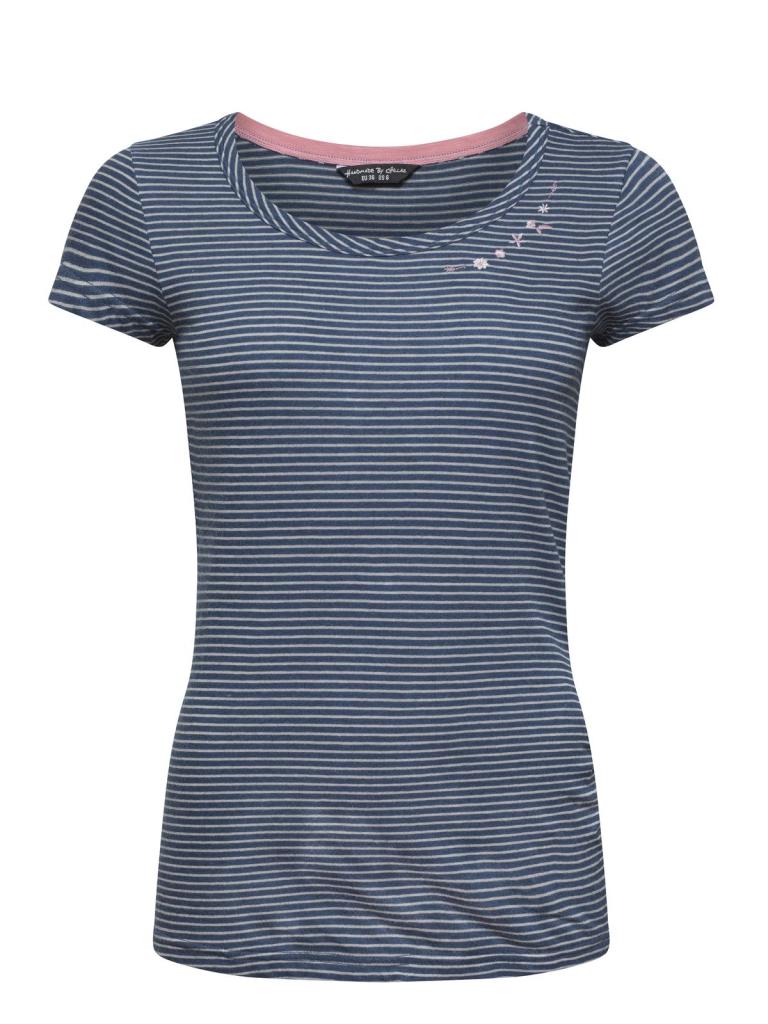 FANCY FLOWER-INDIGO BLUE STRIPED WASHED-32 dámské tričko indigo 