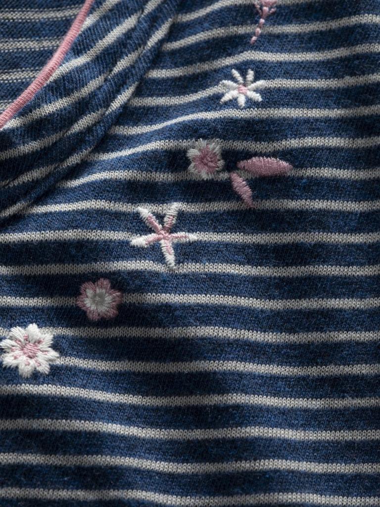 FANCY FLOWER-INDIGO BLUE STRIPED WASHED-36 dámské tričko indigo 