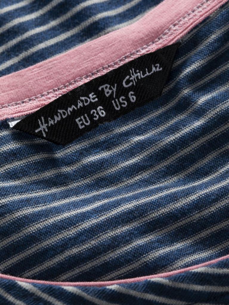 FANCY FLOWER-INDIGO BLUE STRIPED WASHED-34 dámské tričko indigo 